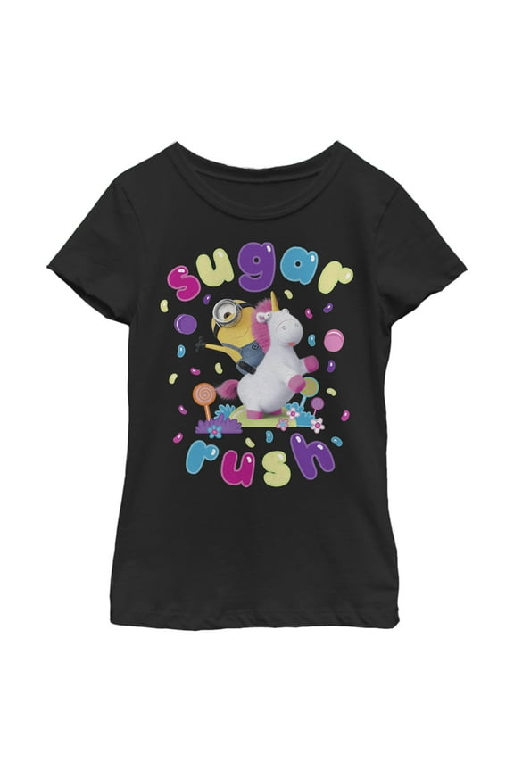 Girl's Despicable Me Minion Riding Unicorn Sugar Rush Graphic Tee Black X Small