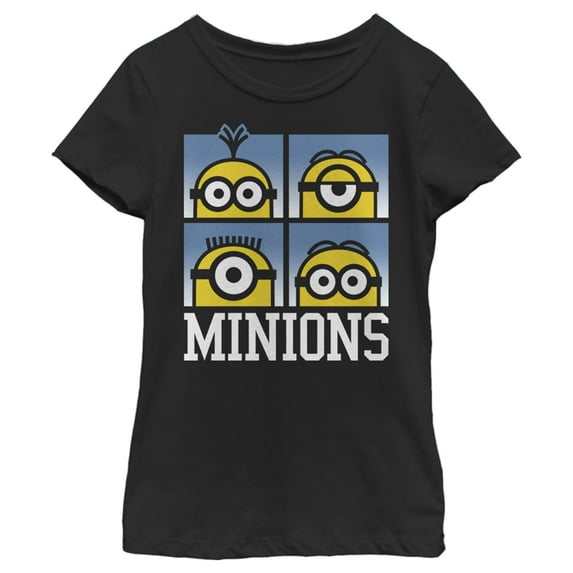 Girl's Despicable Me Minions Big Face Grid Graphic Tee Black Large