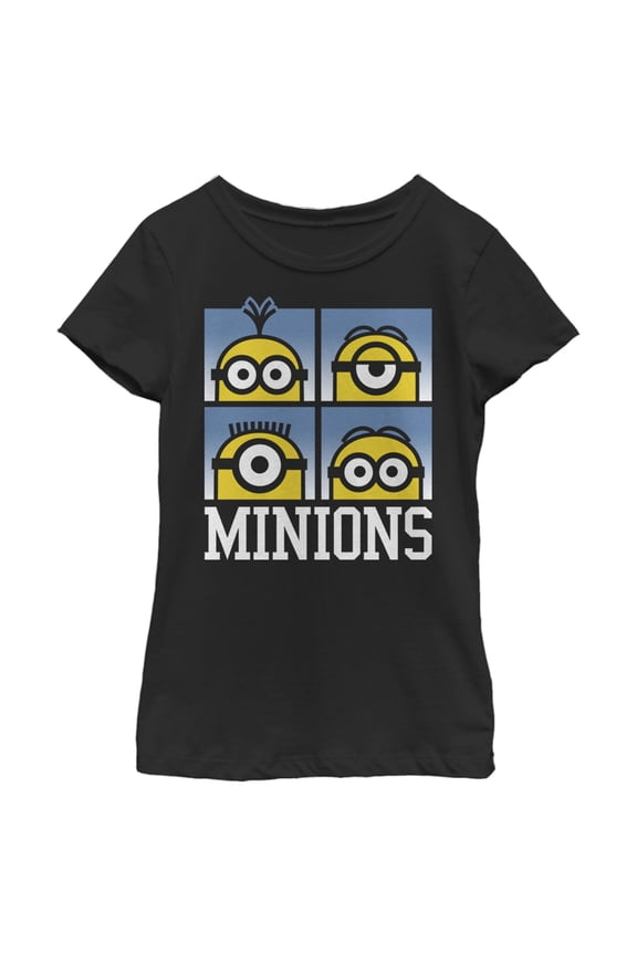 Girl's Despicable Me Minions Big Face Grid Graphic Tee Black X Large