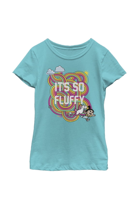 Girl's Despicable Me Minions Its So Fluffy Rainbow Unicorn  Graphic Tee Tahiti Blue Large