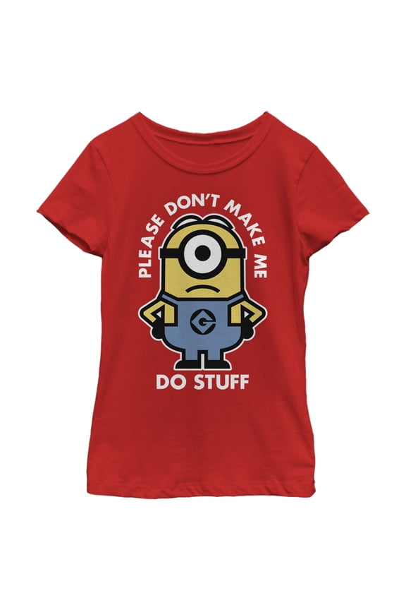 Girl's Despicable Me Minions Please Don'T Make Me Do Stuff  Graphic Tee Red Small