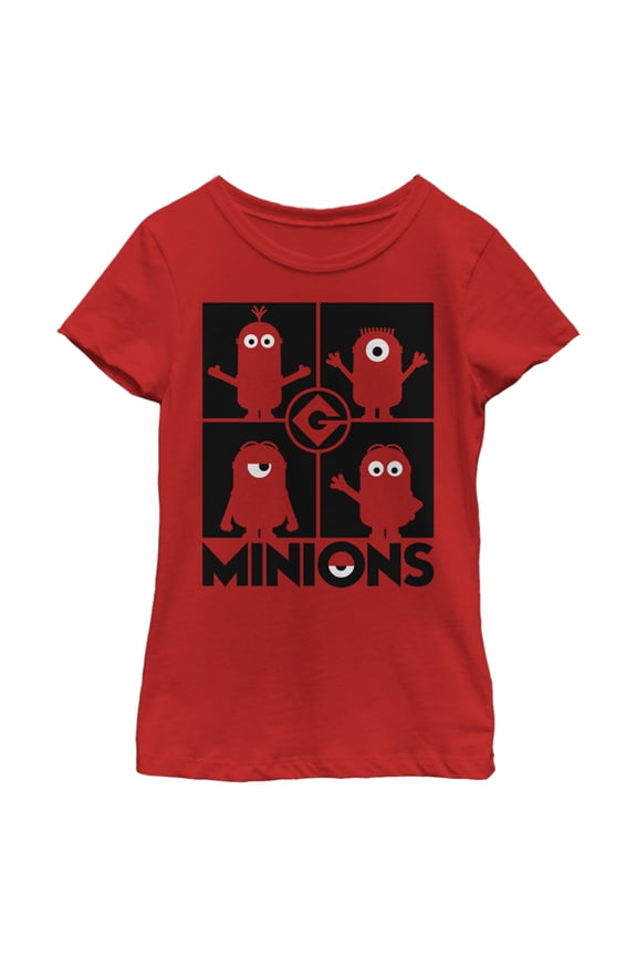 Girl's Despicable Me Minions Silhouette Grid Graphic Tee Red Small