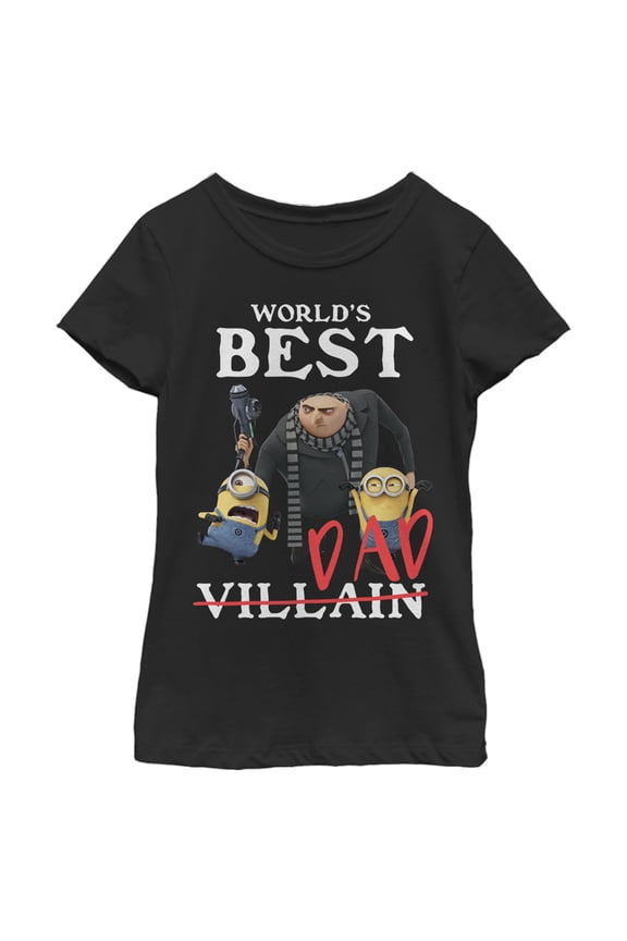 Girl's Despicable Me Minions Worlds Best Dad  Graphic Tee Black Small