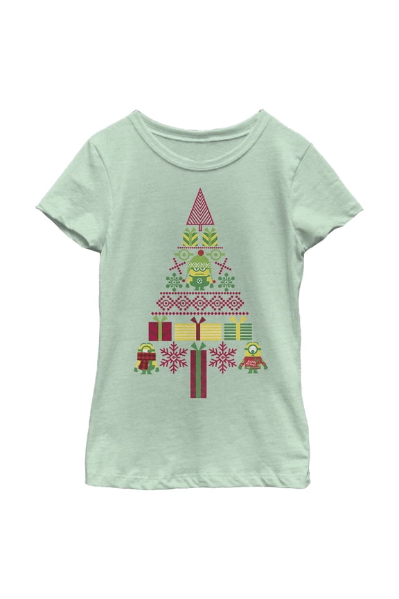 Girl's Despicable Me Ugly Christmas Minons Tree 2D Graphic Tee Mint Medium