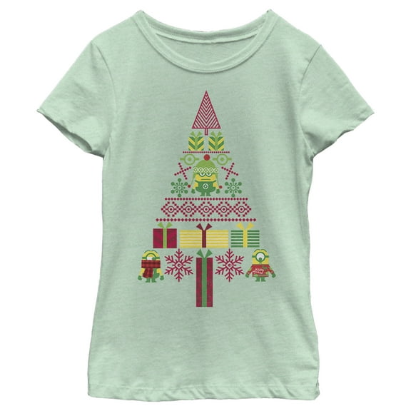Girl's Despicable Me Ugly Christmas Minons Tree 2D Graphic Tee Mint Small