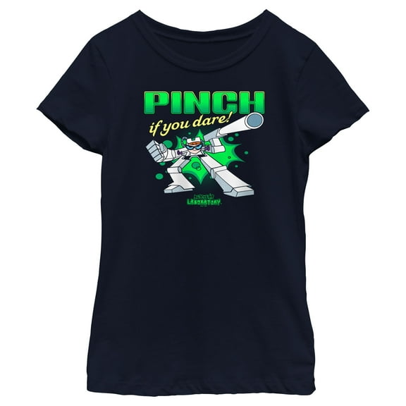 Girl's Dexter's Laboratory St. Patrick’s Day Pinch if You Dare Graphic Tee Navy Blue Large