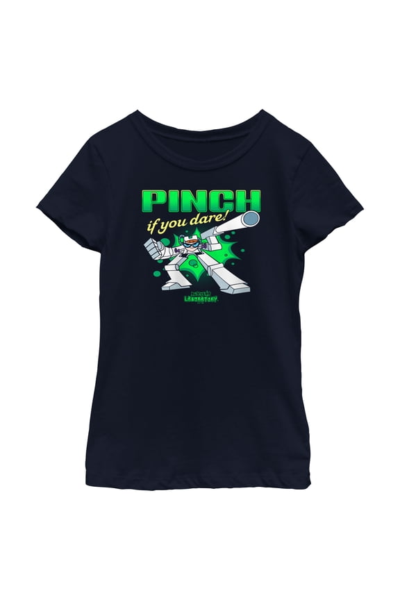 Girl's Dexter's Laboratory St. Patrick’s Day Pinch if You Dare Graphic Tee Navy Blue Small