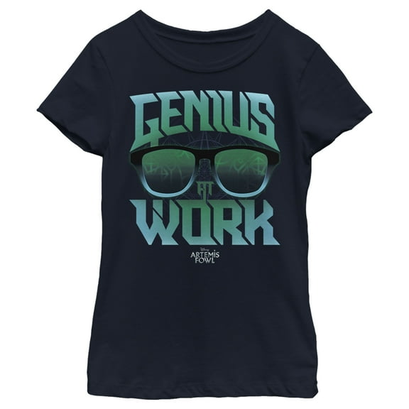 Girl's Disney Artemis Fowl Genius Sunglasses  Graphic Tee Navy Blue X Small
