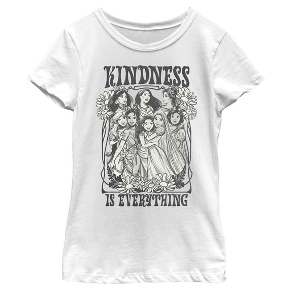 Girl's Disney Black and White Princesses Kindness is Everything Graphic Tee White X Small