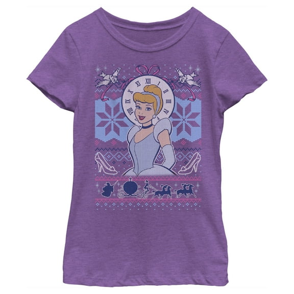 Girl's Disney Cinderella Christmas Sweater  Graphic Tee Purple Berry X Large
