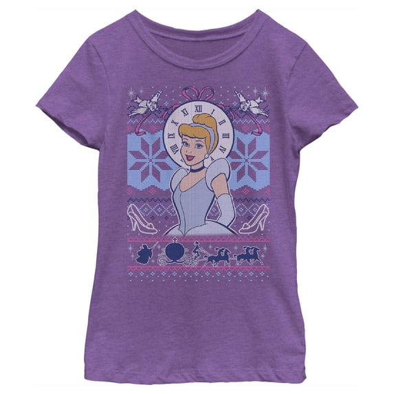 Girl's Disney Cinderella Christmas Sweater Graphic Tee Purple Berry X Small