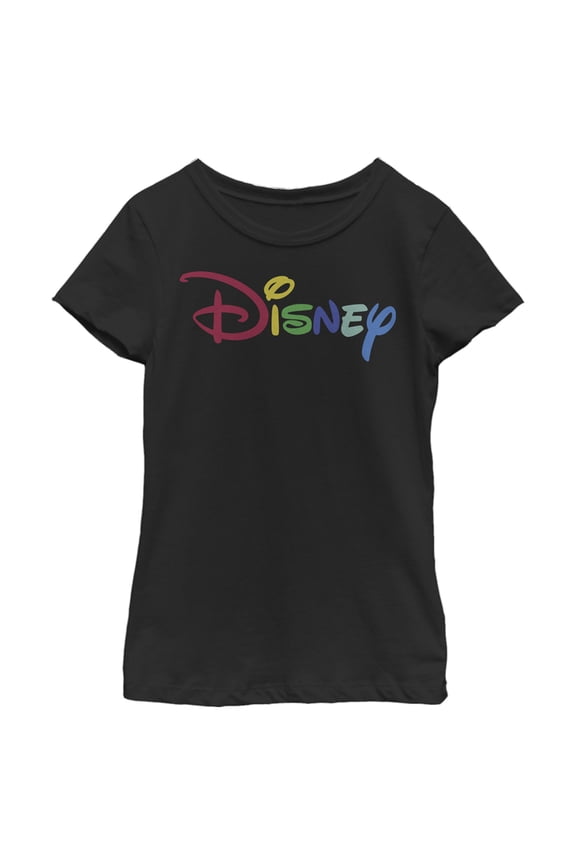 Girl's Disney Classic Multicolored Logo Graphic Tee Black Large