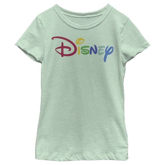 Girl's Disney Classic Multicolored Logo Graphic Tee Mint Large