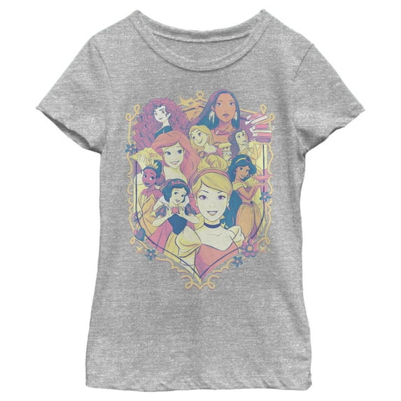 Girl's Disney Collage Emblem Graphic Tee Athletic Heather Medium