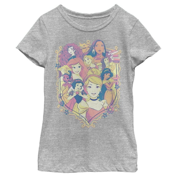 Girl's Disney Collage Emblem  Graphic Tee Athletic Heather Medium