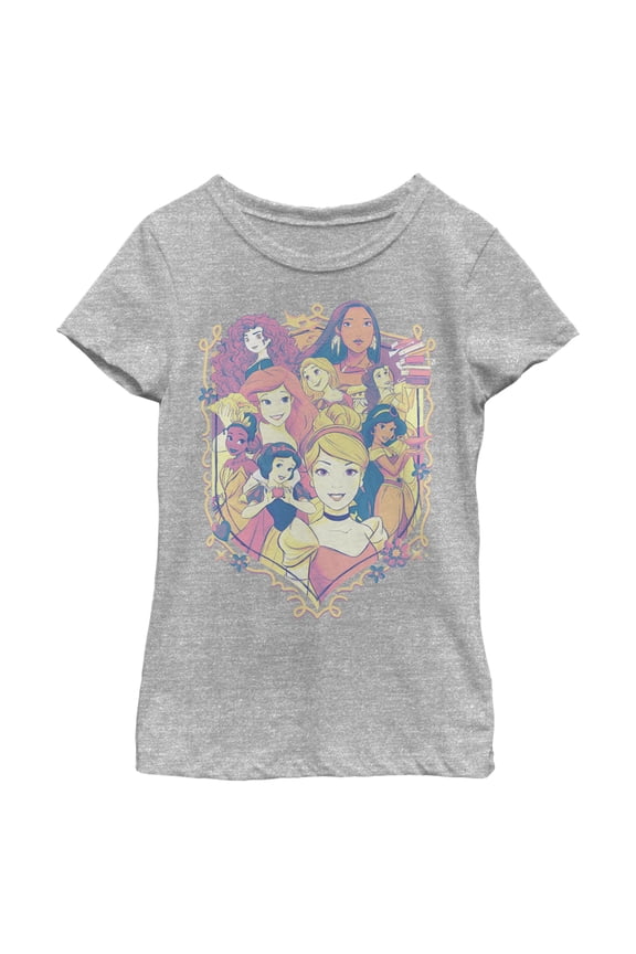Girl's Disney Collage Emblem Graphic Tee Athletic Heather Small
