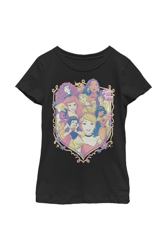 Girl's Disney Collage Emblem Graphic Tee Black Large