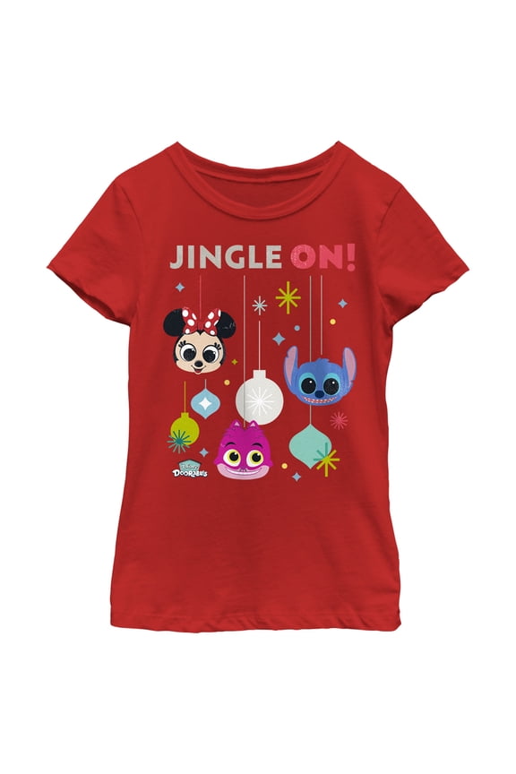 Girl's Disney Doorables Jingle On  Graphic Tee Red Medium