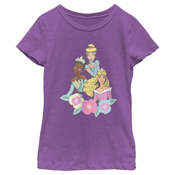 Girl's Disney Floral Princess Graphic Tee Purple Berry Small