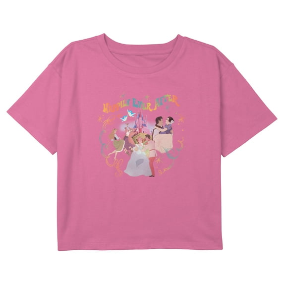 Girl's Disney Happily Ever After Couples Graphic Cropped T-Shirt Light Pink Medium