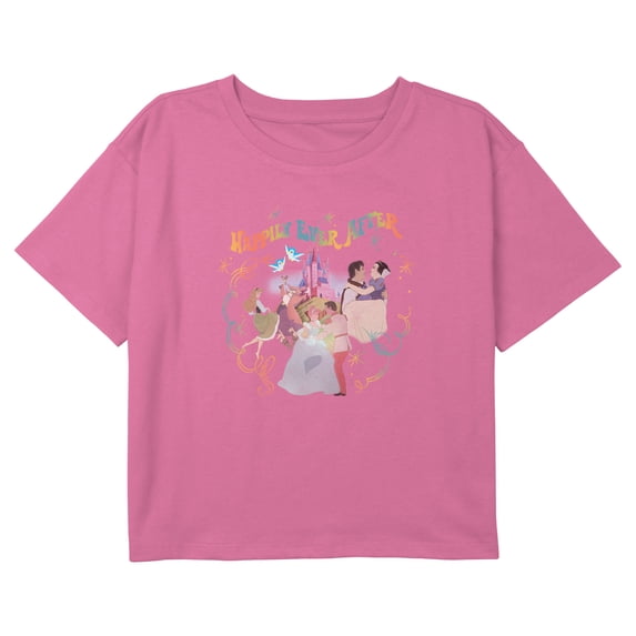 Girl's Disney Happily Ever After Couples Graphic Cropped T-Shirt Light Pink X Small