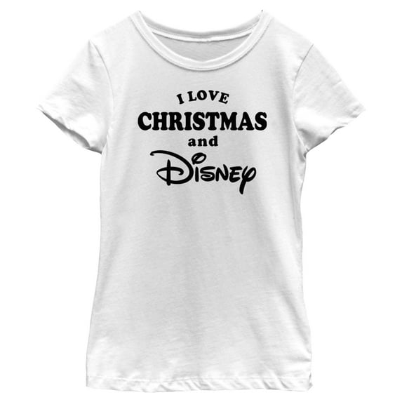 Girl's Disney I Love Christmas Logo Graphic Tee White Small