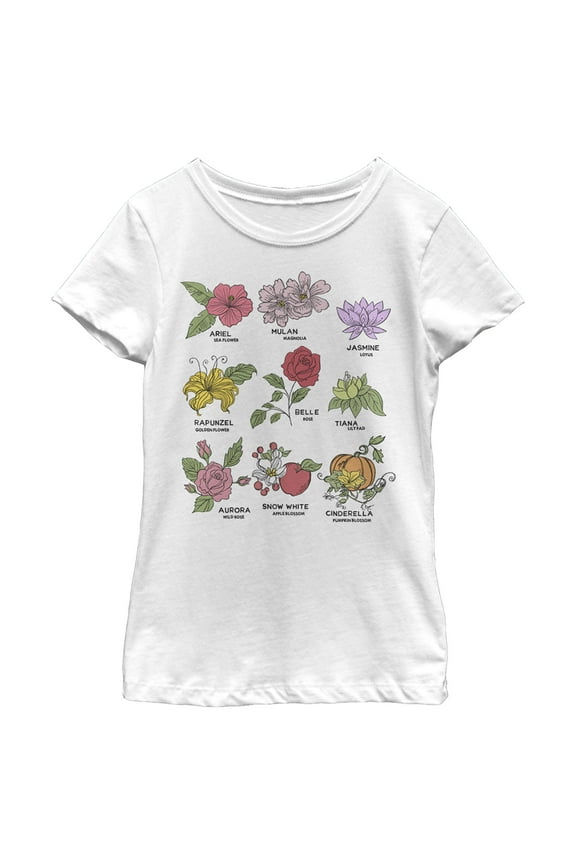 Girl's Disney Princess Floral Chart  Graphic Tee White Medium