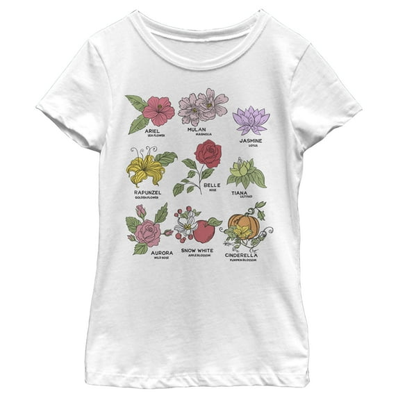 Girl's Disney Princess Floral Chart Graphic Tee White X Small