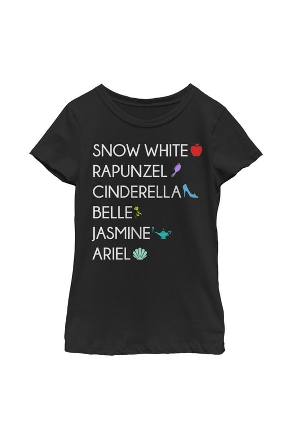 Girl's Disney Princess Items Graphic Tee Black Medium