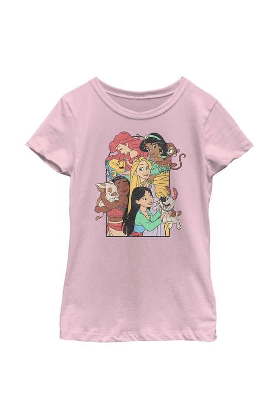 Girl's Disney Princess Pets Distressed  Graphic Tee Light Pink Medium