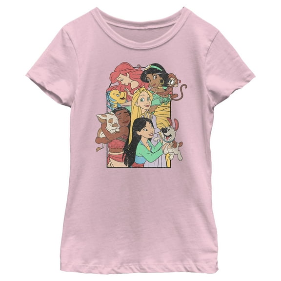 Girl's Disney Princess Pets Distressed  Graphic Tee Light Pink X Small
