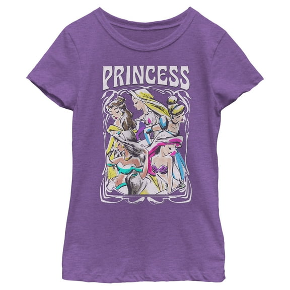 Girl's Disney Princess Sketch Poster Graphic Tee Purple Berry Medium