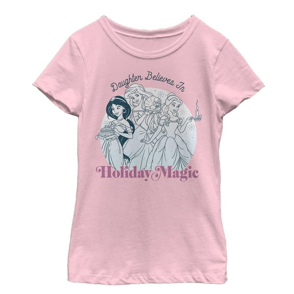 Girl's Disney Princesses Christmas Daughter Belives in Magic  Graphic Tee Light Pink Large