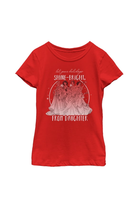 Girl's Disney Princesses Christmas Greetings From Daughter Graphic Tee Red Large