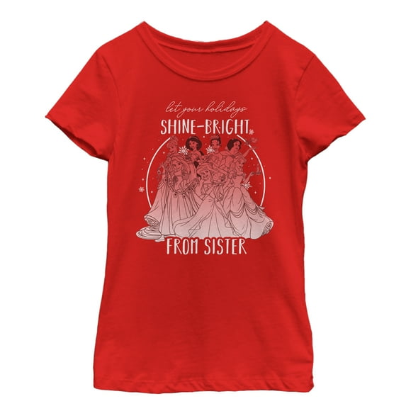 Girl's Disney Princesses Christmas Greetings From Sister Graphic Tee Red Medium