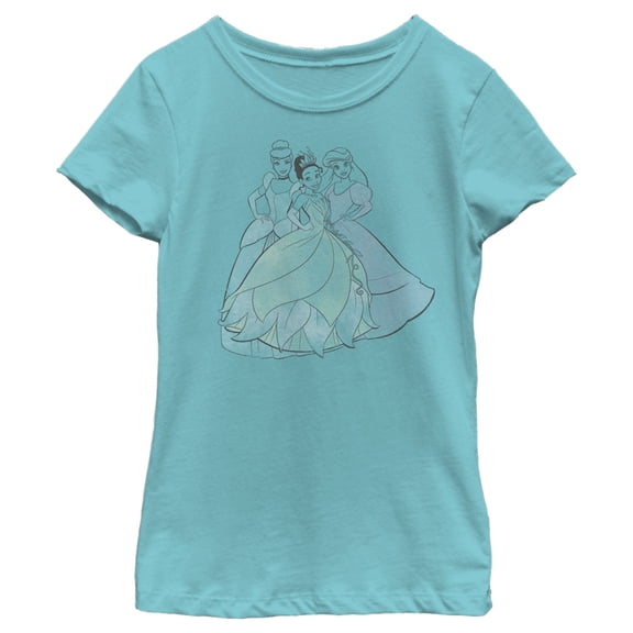 Girl's Disney Princesses Coloring Book Graphic Tee Tahiti Blue Small
