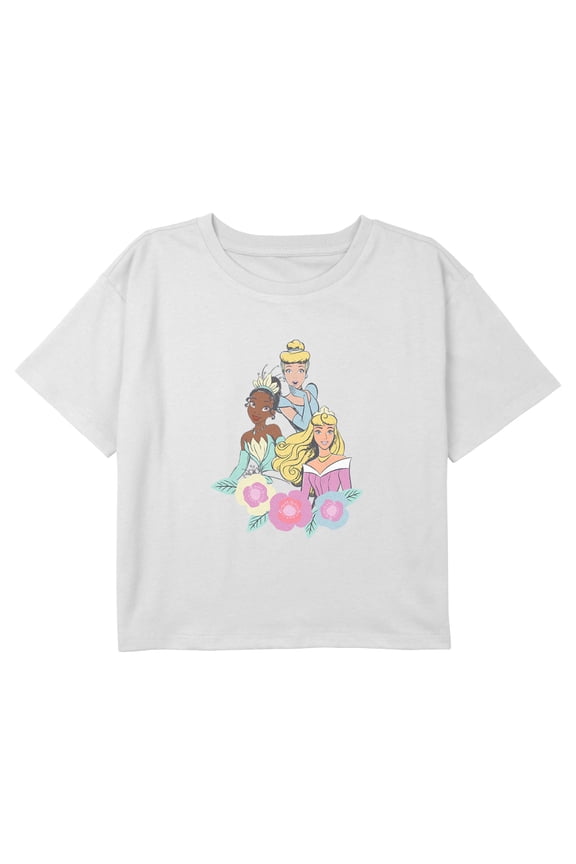 Girl's Disney Princesses Floral Trio Graphic Cropped T-Shirt