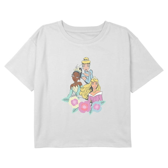 Girl's Disney Princesses Floral Trio Graphic Cropped T-Shirt