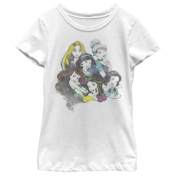 Girl's Disney Princesses Group Bold Color Pop  Graphic Tee White X Small