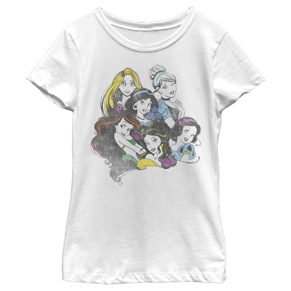 Girl's Disney Princesses Group Bold Color Pop Graphic Tee White X Small