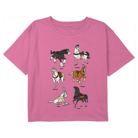 Girl's Disney Princesses Horses Diagram Graphic Cropped T-Shirt Light Pink Medium