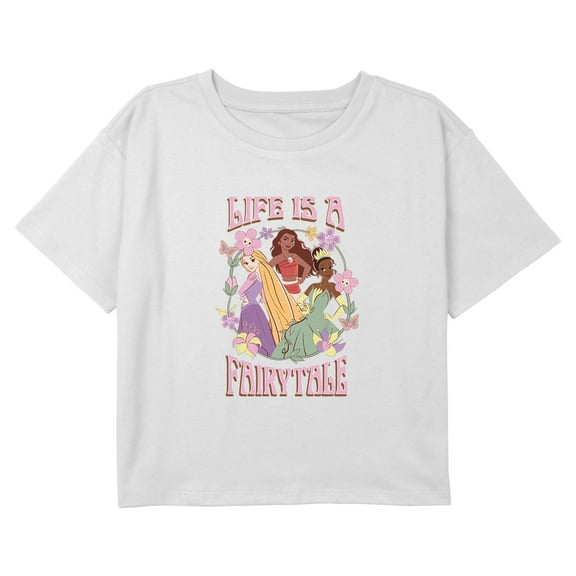 Girl's Disney Princesses Life Is A Floral Fairytale Graphic Cropped T-Shirt