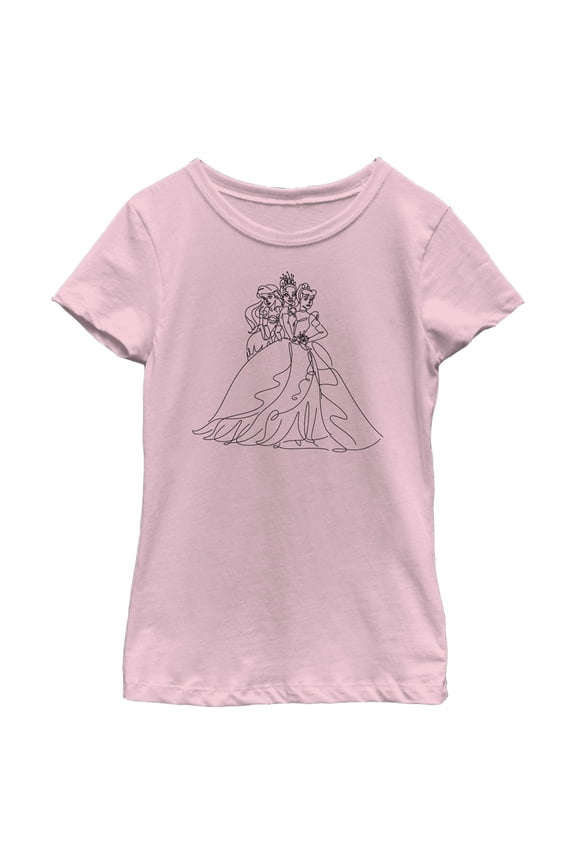 Girl's Disney Princesses Line Art Graphic Tee Light Pink Medium