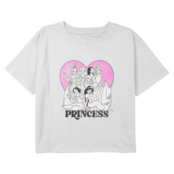 Girl's Disney Princesses Valentine's Day Heart Graphic Cropped T-Shirt