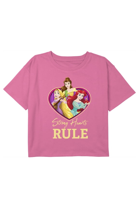 Girl's Disney Princesses Valentine's Day Princesses Strong Hearts Rule Graphic Cropped T-Shirt Light Pink X Large