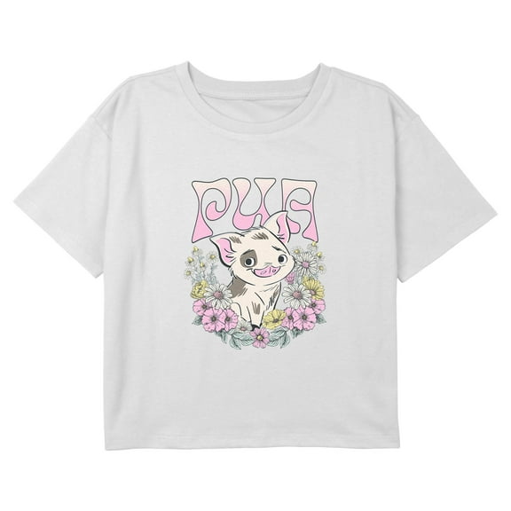 Girl's Disney Pua Floral Wreath Graphic Cropped T-Shirt