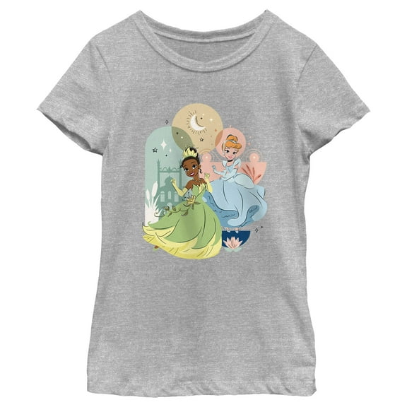 Girl's Disney Tiana and Cinderella Dance  Graphic Tee Athletic Heather Large
