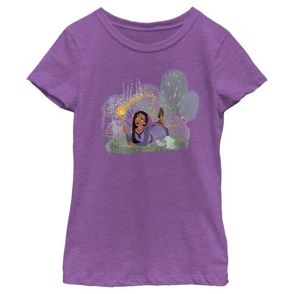 Girl's Disney Wish Asha Make a Disney Wish  T-Shirt - Purple Berry - X Large
