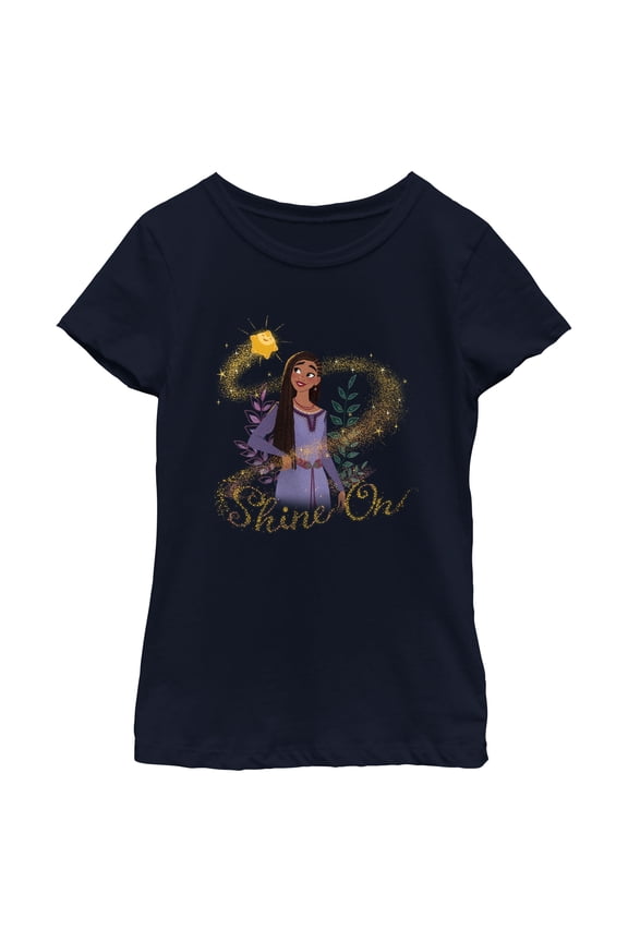 Girl's Disney Wish Asha Shine On T-Shirt - Navy Blue - X Large