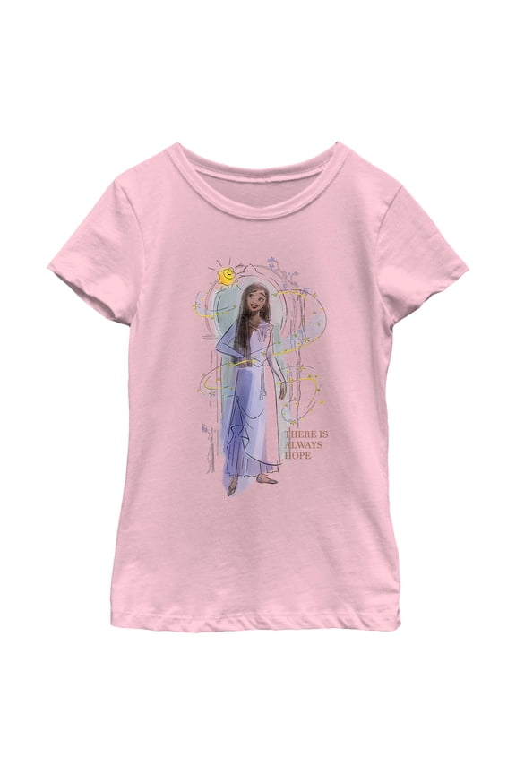 Girl's Disney Wish Asha There is Always Hope Watercolor T-Shirt - Light Pink - Small